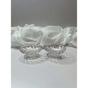 Vintage Set of 2 Clear Glass Optic Salt Cellars